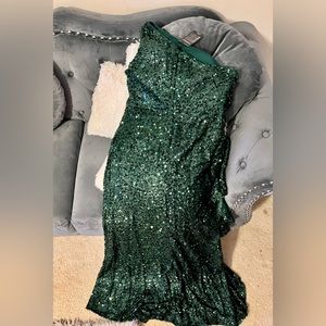Plus Backless Ruffle Split Thigh Sequin Party Dress
